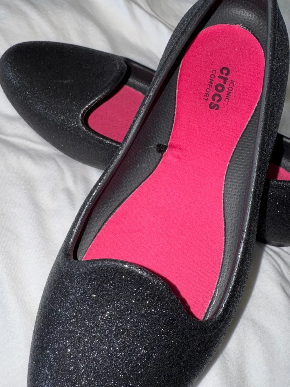Big Girls CROCS Black Glitter Slip-On Flats